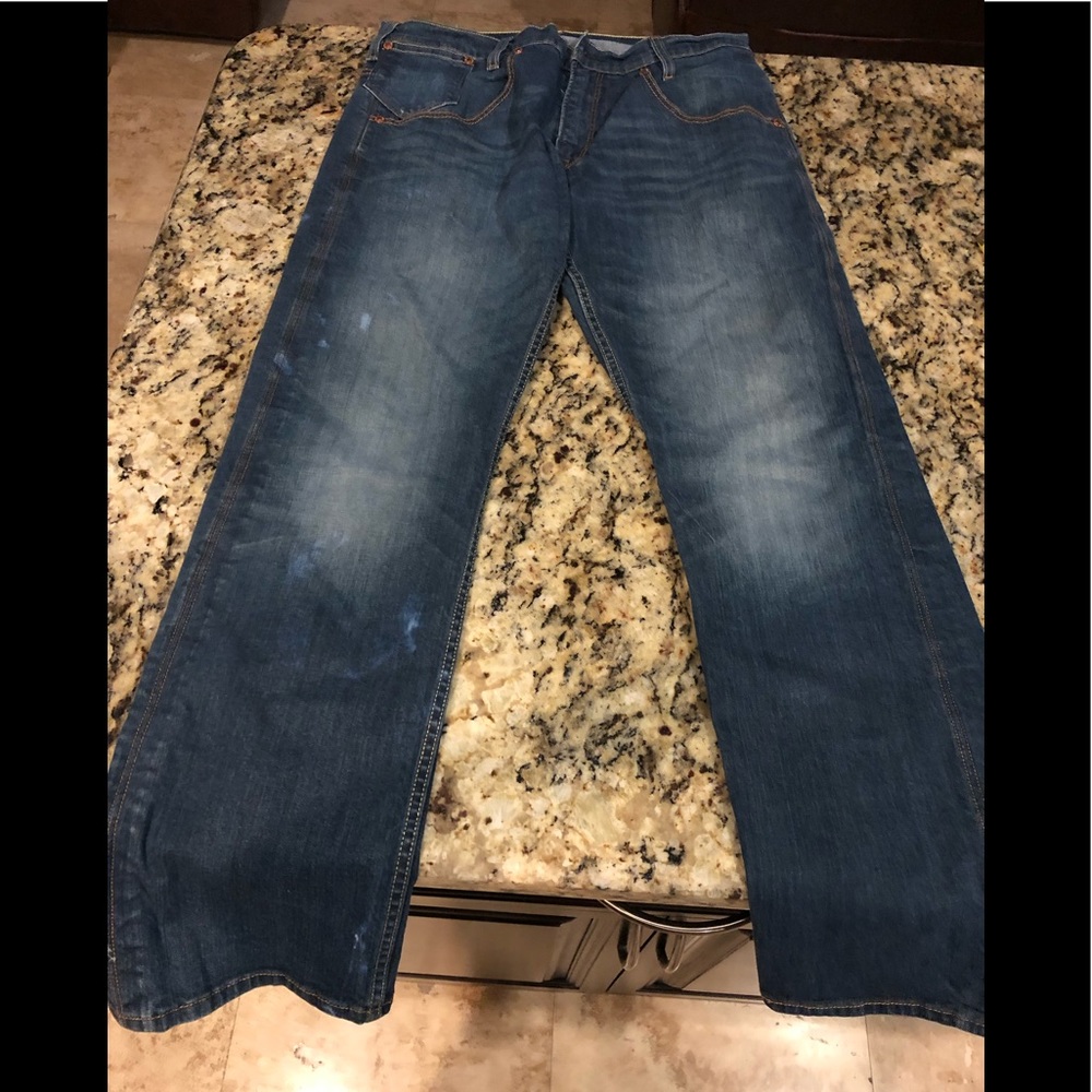 Used Levis 514 mustache blue denim. Size 33L x 32L